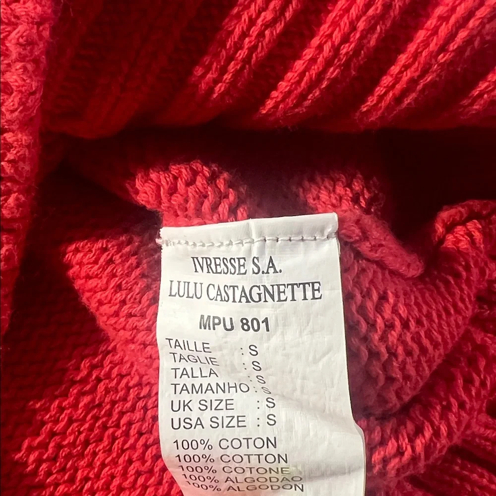 VINTAGE 90’s LULU Castagnette Red/ Orange V-Neck Sweater‎ Women’s Small Cotton